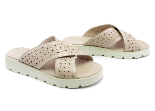 Papuci dama din piele naturala de culoare gri - Model Veni