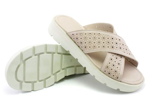 Papuci dama din piele naturala de culoare gri - Model Veni