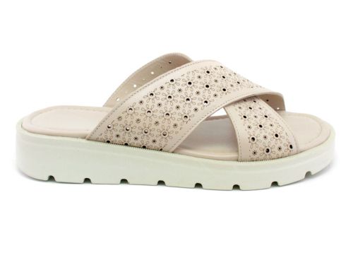 Papuci dama din piele naturala de culoare gri - Model Veni