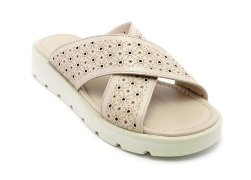 Papuci dama din piele naturala de culoare gri - Model Veni