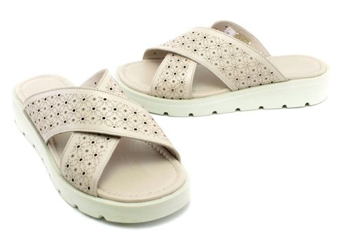 Papuci dama din piele naturala de culoare gri - Model Veni