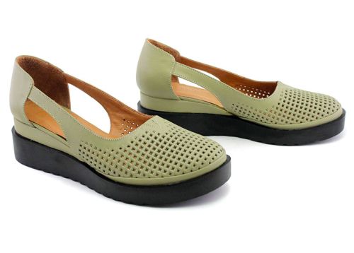Pantofi de dama deschisi din piele naturala de culoare verde, model Elitsa.