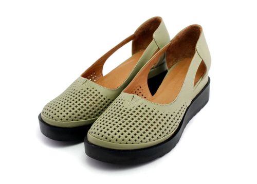 Pantofi de dama deschisi din piele naturala de culoare verde, model Elitsa.