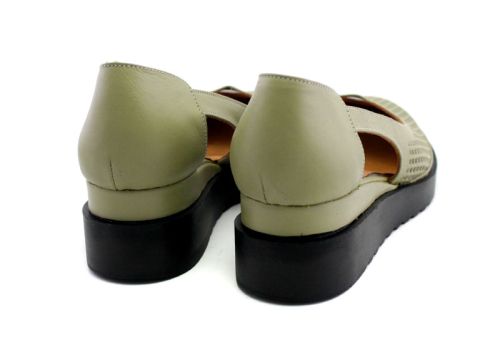 Pantofi de dama deschisi din piele naturala de culoare verde, model Elitsa.