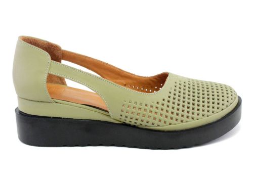 Pantofi de dama deschisi din piele naturala de culoare verde, model Elitsa.