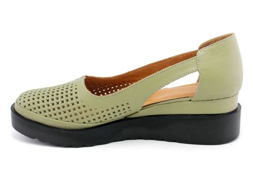 Pantofi de dama deschisi din piele naturala de culoare verde, model Elitsa.
