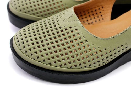 Pantofi de dama deschisi din piele naturala de culoare verde, model Elitsa.
