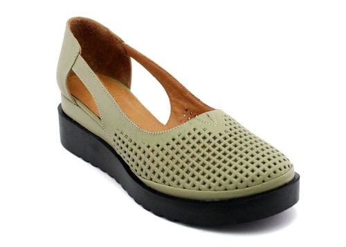 Pantofi de dama deschisi din piele naturala de culoare verde, model Elitsa.