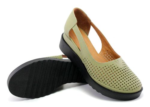 Pantofi de dama deschisi din piele naturala de culoare verde, model Elitsa.