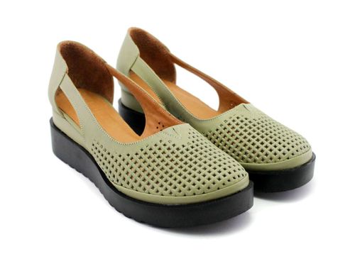 Pantofi de dama deschisi din piele naturala de culoare verde, model Elitsa.
