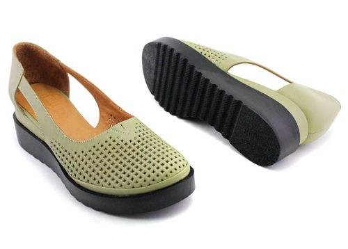 Pantofi de dama deschisi din piele naturala de culoare verde, model Elitsa.