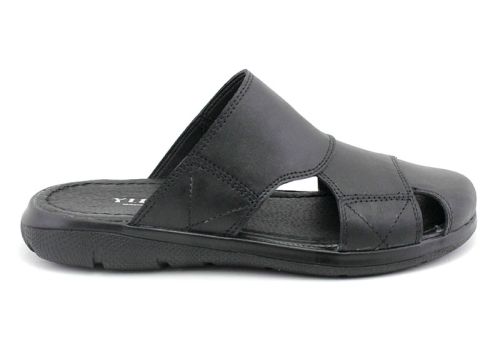 Papuci barbatesti, degete inchise, din piele naturala de culoare neagra, model Boyan