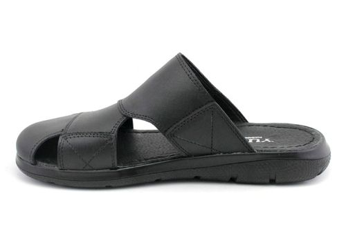 Papuci barbatesti, degete inchise, din piele naturala de culoare neagra, model Boyan