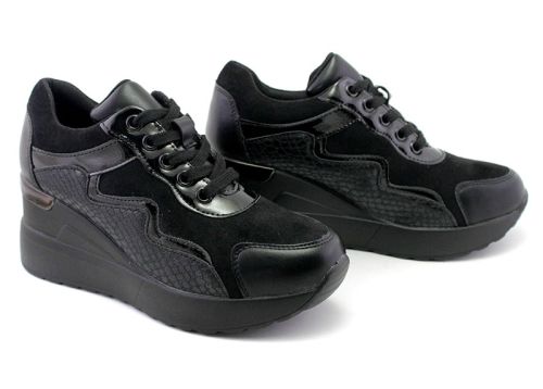 Pantofi sport de damă cu platformă în negru, model 137