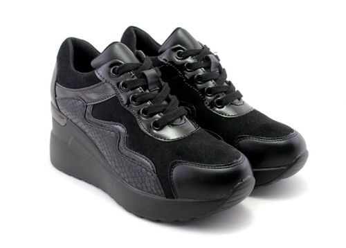 Pantofi sport de damă cu platformă în negru, model 137