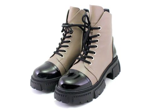 Cizme casual dama in negru si cafeniu, model Zelma