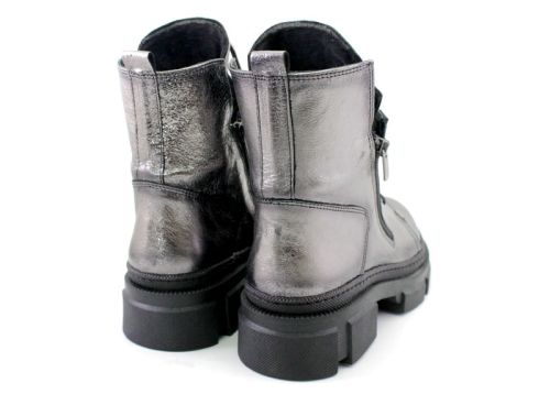 Cizme de dama din piele naturala de culoare platina metalizata - Model Shana