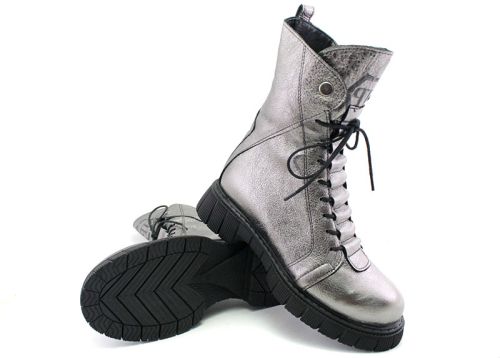 Botine de dama din piele naturala de culoare platina - Model Frida
