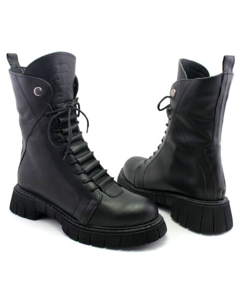 Botine de dama din piele naturala de culoare neagra - Model Frida.