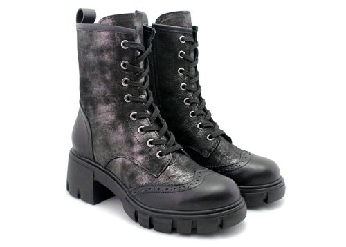 Botine de dama din piele naturala in negru „argintiu vechi” – Model Edith