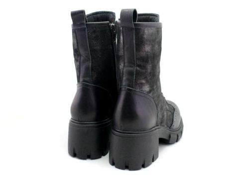 Botine de dama din piele naturala in negru „argintiu vechi” – Model Edith