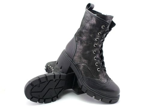 Botine de dama din piele naturala in negru „argintiu vechi” – Model Edith