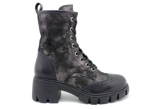 Botine de dama din piele naturala in negru „argintiu vechi” – Model Edith