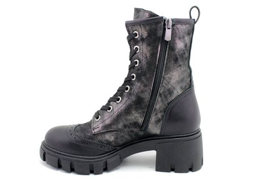 Botine de dama din piele naturala in negru „argintiu vechi” – Model Edith