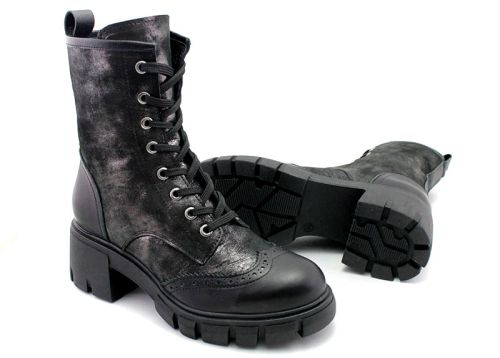 Botine de dama din piele naturala in negru „argintiu vechi” – Model Edith