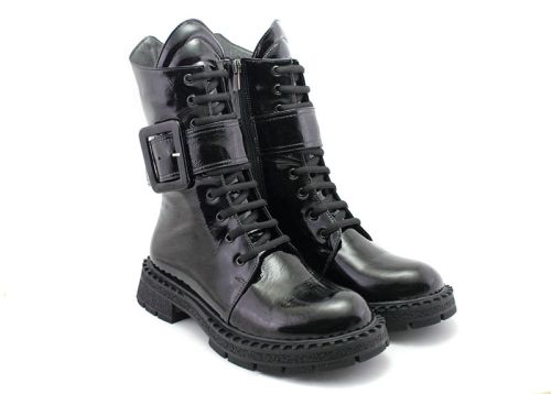 Botine de dama din piele lacuita neagra - Model Regina