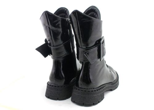 Botine de dama din piele lacuita neagra - Model Regina
