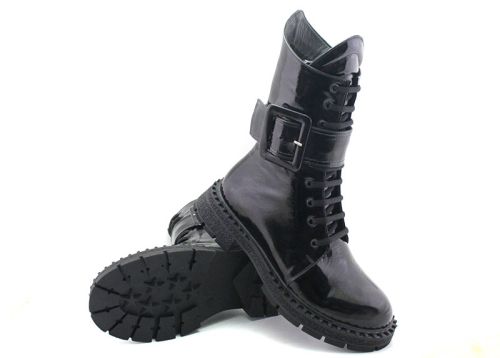 Botine de dama din piele lacuita neagra - Model Regina