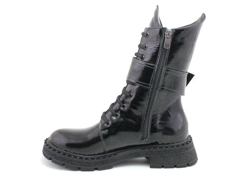 Botine de dama din piele lacuita neagra - Model Regina