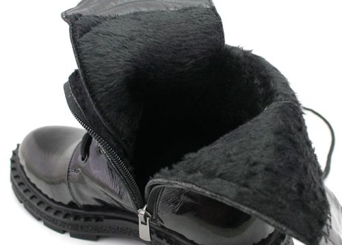 Botine de dama din piele lacuita neagra - Model Regina