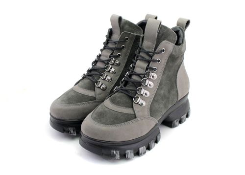 Ghete dama din piele intoarsa naturala de culoare gri - model Iveta