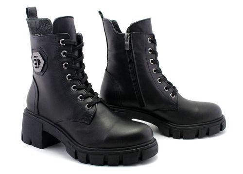Botine de dama din piele naturala de culoare neagra - Model Bella.