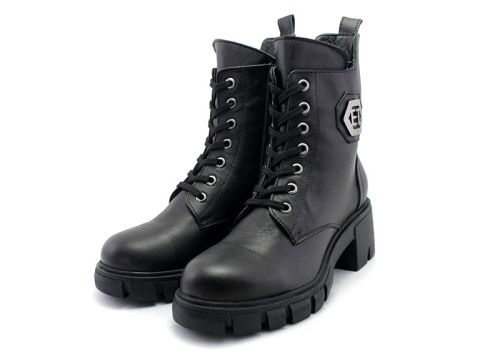 Botine de dama din piele naturala de culoare neagra - Model Bella.
