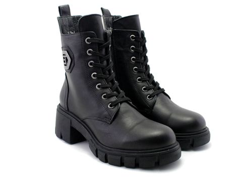 Botine de dama din piele naturala de culoare neagra - Model Bella.