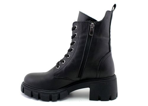 Botine de dama din piele naturala de culoare neagra - Model Bella.