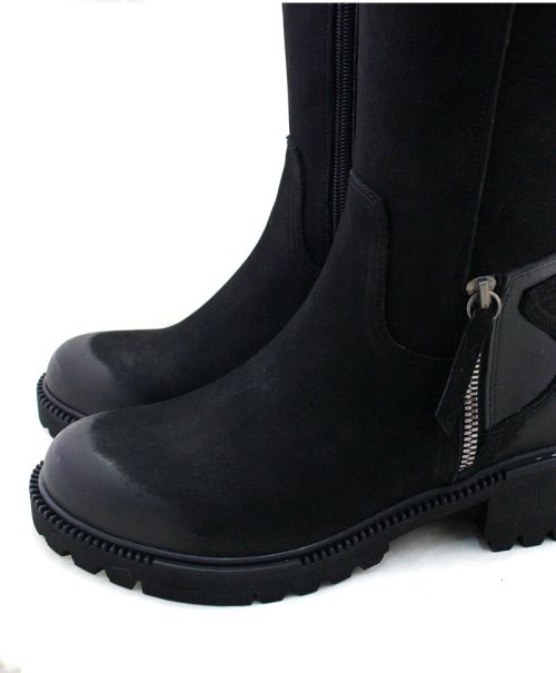 Cizme de dama din nubuc natural cu fermoar lateral, model Aida