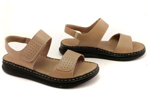 Sandale de dama din piele naturala de culoare nurca cu toc jos - Model Chimera.
