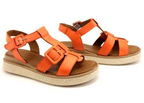 Sandale de dama din piele naturala model portocaliu Blagovesta.