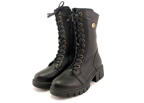 Cizme de dama din piele naturala de culoare neagra - Model Macarena.