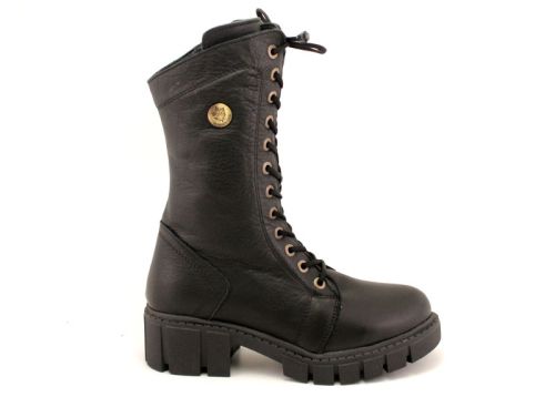 Cizme de dama din piele naturala de culoare neagra - Model Macarena.