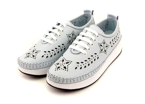 Pantofi de vara moi de dama din piele naturala de culoare albastru deschis - Model Jacqueline.