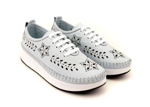 Pantofi de vara moi de dama din piele naturala de culoare albastru deschis - Model Jacqueline.