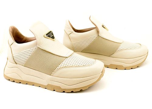 Pantofi sport de vara dama din piele naturala de culoare bej - Model Algara.