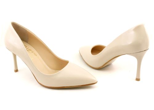Pantofi formali dama din lac natural in bej - Model Amalia.