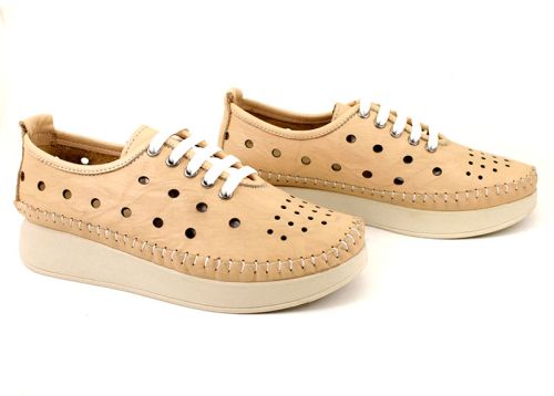 Pantofi de vara moale de dama din piele naturala de culoare bej - Model Samira.