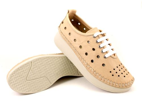 Pantofi de vara moale de dama din piele naturala de culoare bej - Model Samira.